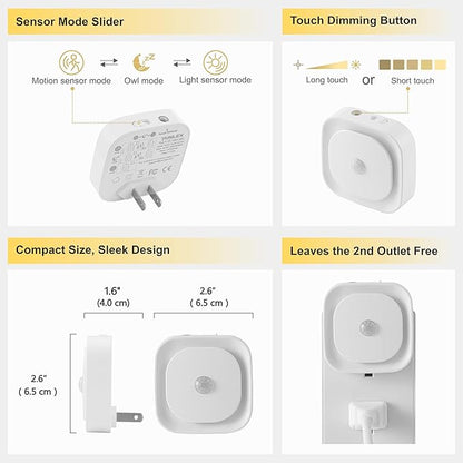 2 Pack Plug in Red Sleep Night Light with Motion Sensor & Dusk to Dawn Sensor, Soft Glow, Dimmable, LED Lights for Bedroom, Sleep, Baby Nursery, Kids, Toddler, Bathroom, Hallway, Home Decor