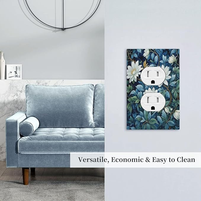 White Flowers Green Leaves Light Switch Cover 1 Gang Outlet Plate Single Duplex Wall Plate Covers Decorative Switchplate Covers Electrical Faceplate for Home Decor