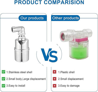 Mornajina 1/2" 3/4" 1" Automatic Float Valve, 304 Stainless Steel Fully Automatic Water Level Control Float Valve, Auto Shut Off Ball Mini Float Valve for Pool, Fish Tank, Livestock Troughs, Pond