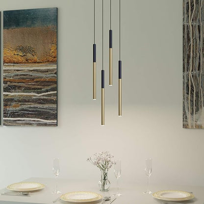 ALTAIR 4 Mini Pendant Lighting Black-Brass - LED Hanging Light Fixture for Kitchen Island, Bar, Foyer - Cluster Pendants - Dimmable, Adjustable Wire, Lamp Bulb Included