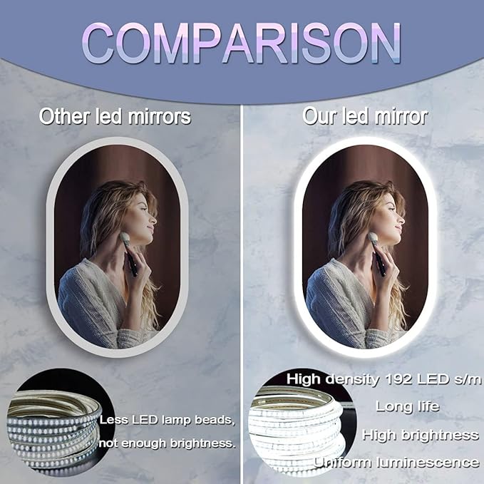 24 x 16 Inch LED Oval Bathroom Mirror with Lights Antifog 3 Color Adjustable Backlit Oval Lighted Vanity Mirror for Bathroom Wall Horizontal Vertical Mounted Frameless Backlit Ovals Mirrors