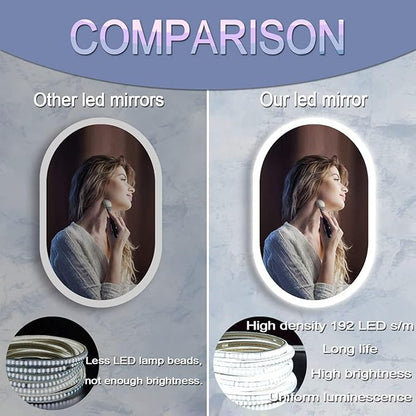 24 x 16 Inch LED Oval Bathroom Mirror with Lights Antifog 3 Color Adjustable Backlit Oval Lighted Vanity Mirror for Bathroom Wall Horizontal Vertical Mounted Frameless Backlit Ovals Mirrors