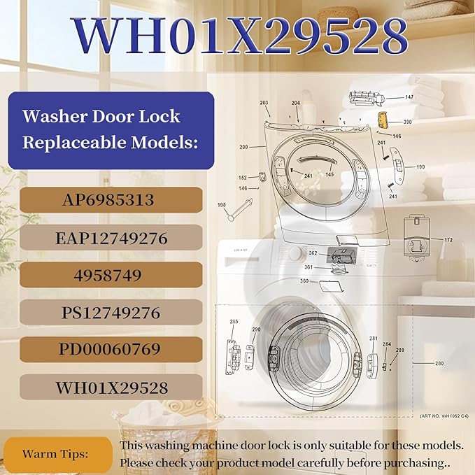 Upgrade WH01X29528 Washer Door Lock Replacement Compatible with GE Washer Parts, Replaces AP6985313, EAP12749276, 4958749, PS12749276, PD00060769