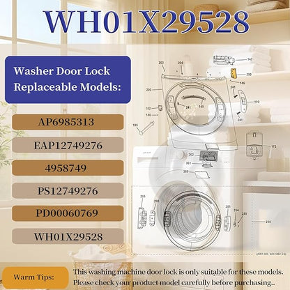 Upgrade WH01X29528 Washer Door Lock Replacement Compatible with GE Washer Parts, Replaces AP6985313, EAP12749276, 4958749, PS12749276, PD00060769