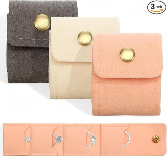 3 Pack Mini Travel Jewelry Case Lightweight Foldable Small Jewelry Organizer Travel Jewelrys Pouch for Rings, Earrings, Necklaces, Chain Bracelets, Brooches