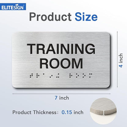KITCHEN Signs with Raised Text & Grade 2 Braille, Brushed Aluminum/Silver Finish Easy Install with Double-Sided Tape, ADA Compliant Meeting Room Door Sign for Businesses & Offices