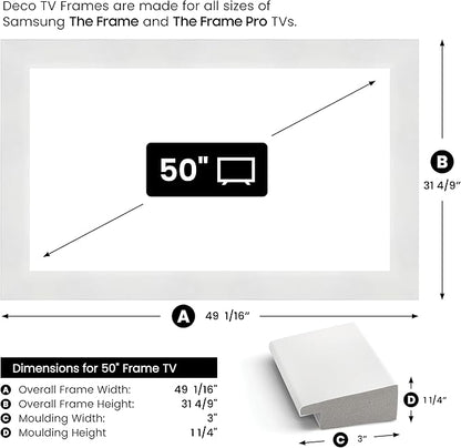 Gloss White 50" Premiere Deco TV Frame - Compatible ONLY with Samsung The Frame TVs (Fits 2021-2025, LS03A, LS03B, LS03C, LS03D, LS03FA)