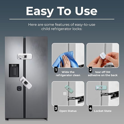 6-Pack Child Proof Refrigerator Lock, Cabinet Lock Baby Proofing, Fridge Locks for Kids with Self Adhesive Latches, Child Safety Locks for Doors, Drawers, Oven, Dishwasher, RV Refrigerator (Grey)