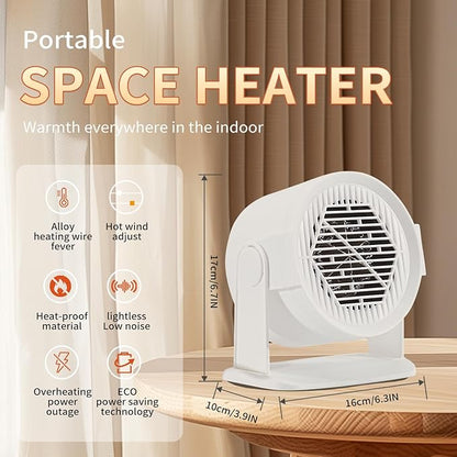 Mini Space Heater, 120° Adjustable Tilt, Fast Heating 400W/600W Energy Efficient for Indoor Use,Overheating Protection,Fast Heating,Small Desk Heater for Bathroom Home Office Bedroom