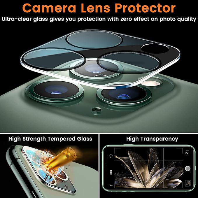 3+3 Pack Privacy Screen Protector for iPhone 11 Pro Max 6.5-Inch with 3 Pack Camera Lens Protector, Anti Spy Tempered Glass Film 9H Hardness Bubble Free Case Friendly