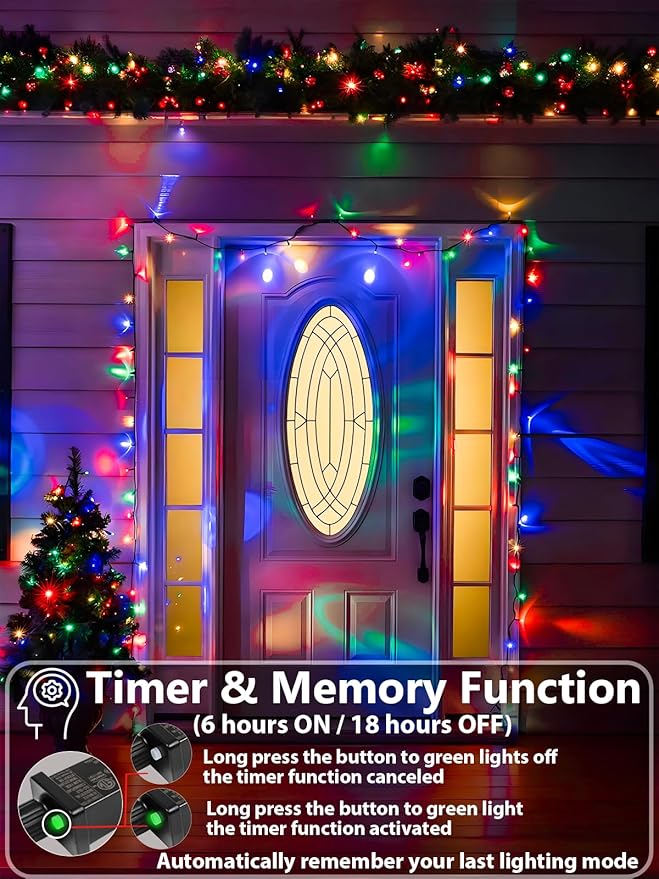 Upgraded 264FT 800 LED Christmas Lights Outdoor Indoor, Xmas Green Wire Plug In String Lights with Memory & Timer & 8 Modes, Waterproof Fairy Light for Tree Party Garden Christmas Decor (Multicolor)