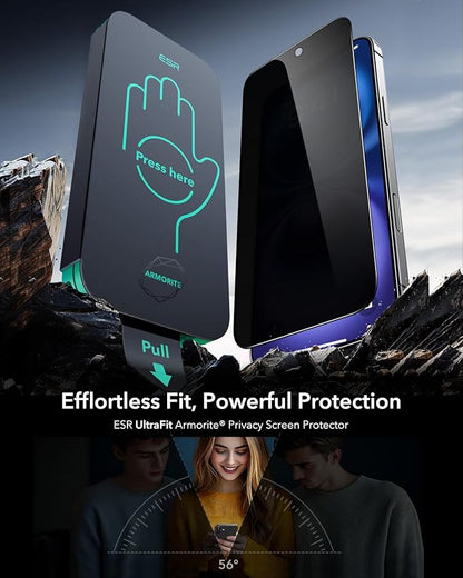 ESR 3 Pack 9H+ Glass for iPhone 16 Plus/iPhone 15 Plus Privacy Screen Protector, [Military Grade Shatterproof & Longest Durable] Armorite Anti-spy Tempered Glass with UltraFit Tray