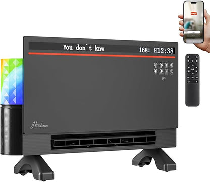 1800W Smart Electric Panel Space Heater with Bluetooth Speaker, Lyric Display & RGB Lights, 6-in-1Heater Fan, App/Voice/Remote/Touch Control, Wall-Mount or Freestanding, Works with Alexa