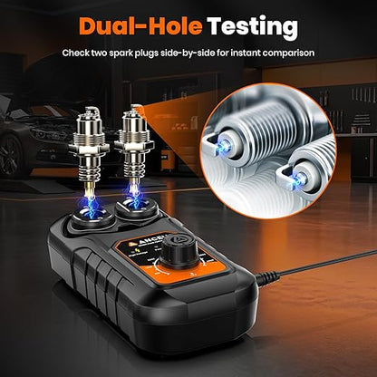 (Upgraded SP02) ANCEL SP21 Spark Plug Tester, Dual Holes Test Spark Plug Tool, Car Motorcycle Engine Ignition Tester 0 to 6000RPM Spark Tester Socket with Mistake-Proof Design