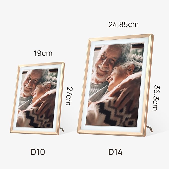 ARZOPA D14 Metal Digital Picture Frame with Large Display 14" HD IPS Anti-Glare Touch Screen Load Photos & Videos Directly from Phone Exquisite Decoration Ideal for Upscale Gifting - Champagne Gold