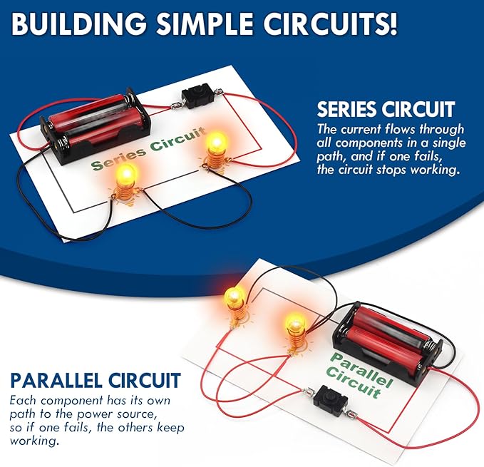 Science Circuit Kit Electricity for Kids Age 8-12, STEM Electrical Circuits Light Bulb Experiment, Electric Energy Technology Project Kits, STEAM Toys Science Gifts for 8 9 10 Year Old Boys Girls