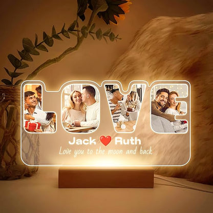 Custom Picture Frames with Photo, Personalized Photo Frame with Night Light, Customized Picture Frame, Personalized Anniversary Valentines Day Gifts for Women Men Her Him Girlfriend Boyfriend Couple