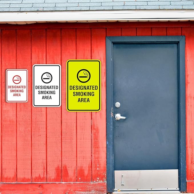Signs ByLITA Portrait Round Designated Smoking Area Sign with Adhesive Tape, Mounts On Any Surface, Weather Resistant, Indoor/Outdoor Use (Black) - Small 2 Pack
