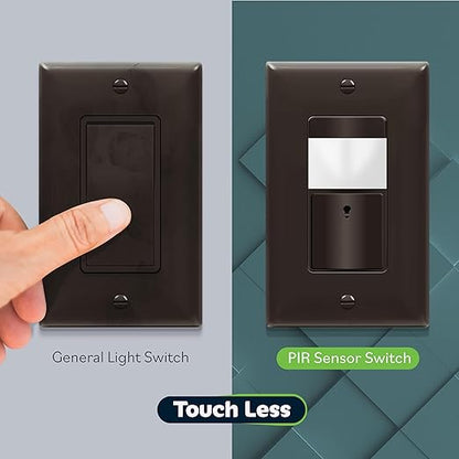 TOPGREENER PIR Motion Sensor Switch, Ambient Light Level Detector, No Neutral Required, 150W LED/CFL, 1/6 HP, Occupancy Vacancy Modes, Ground Wire Required, Single Pole, TDOS5-JM, Brown