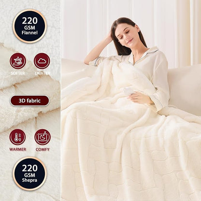 Heated Electric Blanket- Electric Throw Blanket 84"x90" for Bed- Heating Blanket with 5 Heating Levels& 4 Hours Auto Off for Home Office - Soft Faux Fur Blanket for Full Body(Beige)