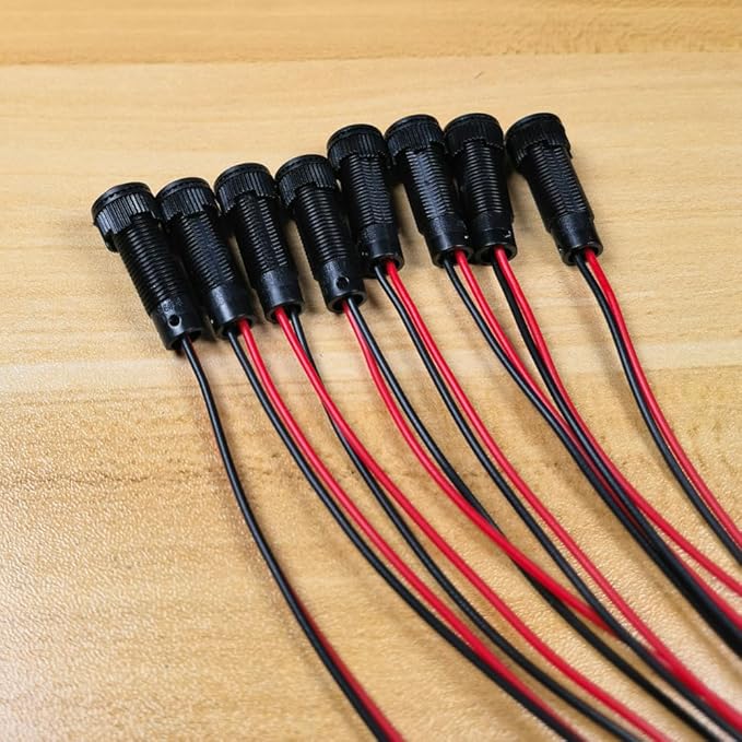 8pcs Green LED Indicator Pilot Light AC/DC 12-24V Mounting Hole Size 8mm(Flame Retardant Plastic Shell)