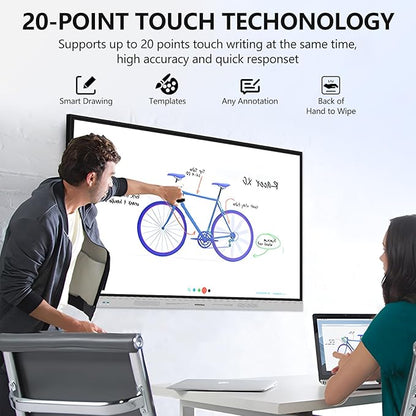 Smart Board 65 inch 4K Interactive Whiteboard Touch Screen, Digital Smart Whiteboard for Classroom and Business with Android 14.0-8+128 GB(Wall Mount Included)