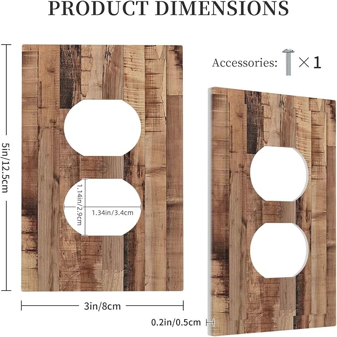 Outlet Covers Rustic Brown Wood Grain 1 Gang Duplex Wall Plate Decorative Switch Plates Electrical Receptacle Faceplate Light Switch Cover for Farmhouse Kitchen Decor