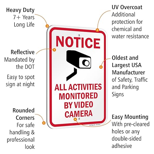 SmartSign 18 x 12 inch “Notice - All Activities Monitored By Video Camera” Metal Sign, 120 mil Aluminum Composite (ACM), Engineer Grade Reflective Material, Red, Black and White, Made in USA