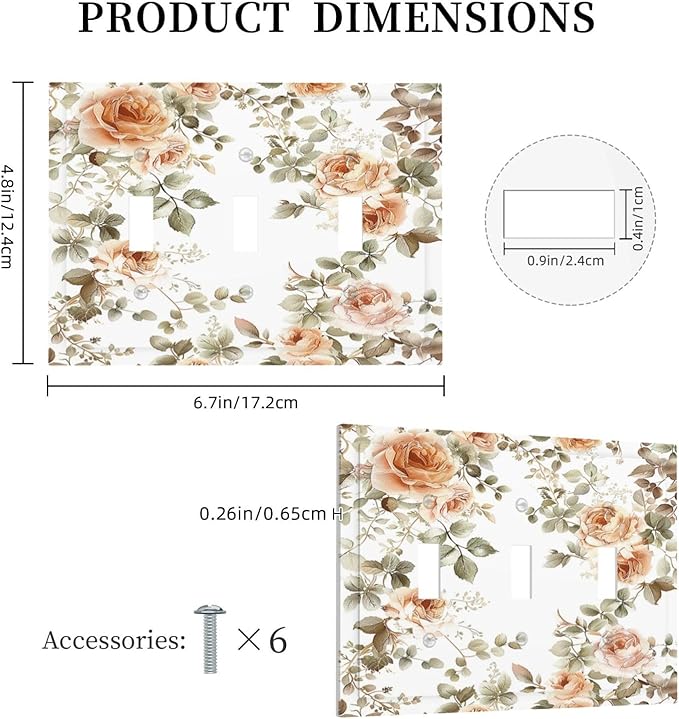 Decorative Switch Plates Vintage Warm Color Orange Flowers And Leaves 3 Gang Wall Plate Triple Toggle Light Switch Cover Faceplate Electrical Wall Panels for Bedroom living Room Decor