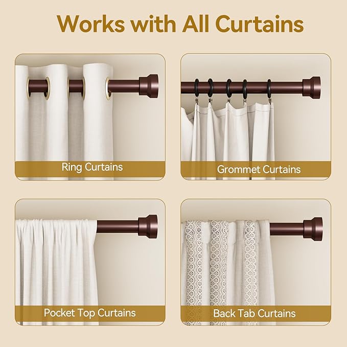 Yafex Curtain Rod 2 Pack 32-118 Inch, Heavy Duty 1 Inch Curtain Rod, Antique Bronze Long Adjustable Window Treatment Rods,Modern Design, Easy Installation