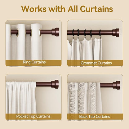 Yafex Curtain Rod 32-58 Inch, Heavy Duty 1 Inch Adjustable Curtain Rods for Windows, Antique Bronze Short Window Treatment Rods, Modern Design, Easy Installation