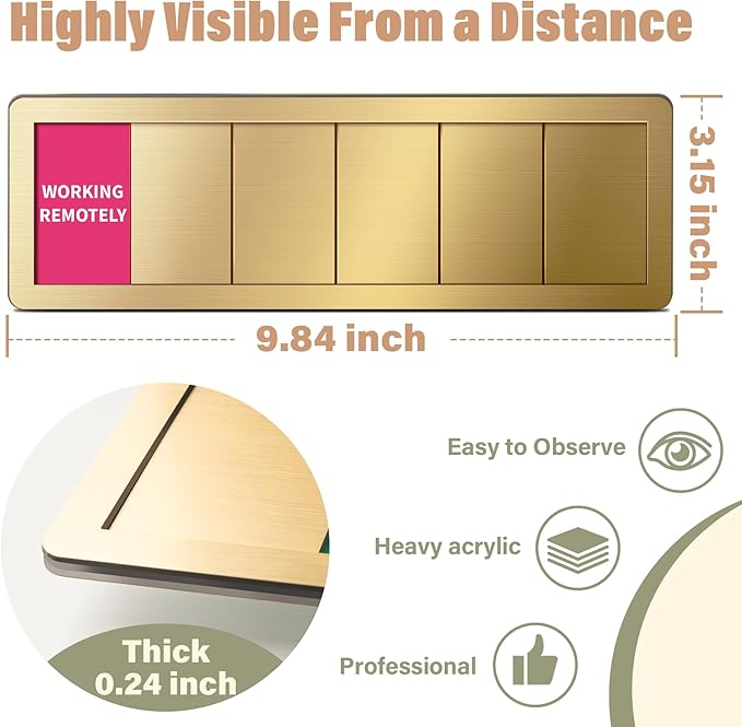 Office Door Signs -6 Options Do Not Disturb, In A Meeting, Out Of Office, Working Remotely, Back Soon Please Knock,Privacy Door Slider Sign for Meeting & Conference Room Brushed Gold