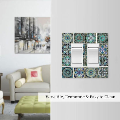 Decorative Outlet Covers Mandala Decorative Rustic Vintage Turquoise Pattern 2 Gang Double GFCI Rocker Electrical Wall Panels Light Switch Cover Plate for Bedroom Bathroom Decor