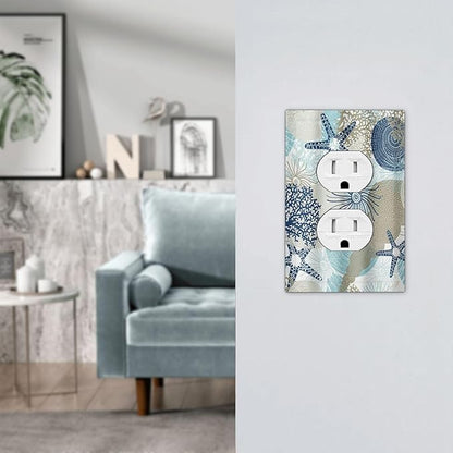 Decorative Outlet Covers Blue Starfish Brown Coral Ocean 1 Gang Duplex Light Switch Cover Plate Unique Wall Plates for Electrical Outlets Switch Plate Covers for Girlroom Home Decor