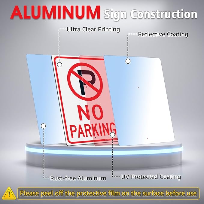 Faittoo Large No Parking Sign with 54" Metal Thick Stake, 4 Pack 14"x10" Rust Free Heavy Aluminum, Reflective, Fade Resistant, Easy to Mount, Outdoor Use