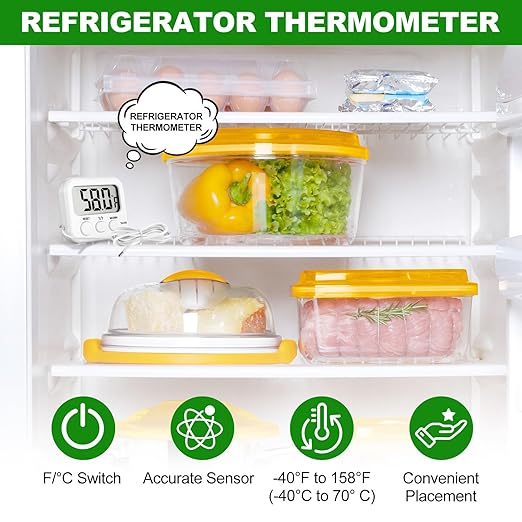 Kingdder 3 Pack Digital Thermometer with External Sensor Fridge Thermometer Freezer Waterproof Room Temperature Monitor with LCD Display, Max/min Record Function for Kitchen Aquarium Greenhouse