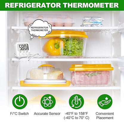 Kingdder 3 Pack Digital Thermometer with External Sensor Fridge Thermometer Freezer Waterproof Room Temperature Monitor with LCD Display, Max/min Record Function for Kitchen Aquarium Greenhouse