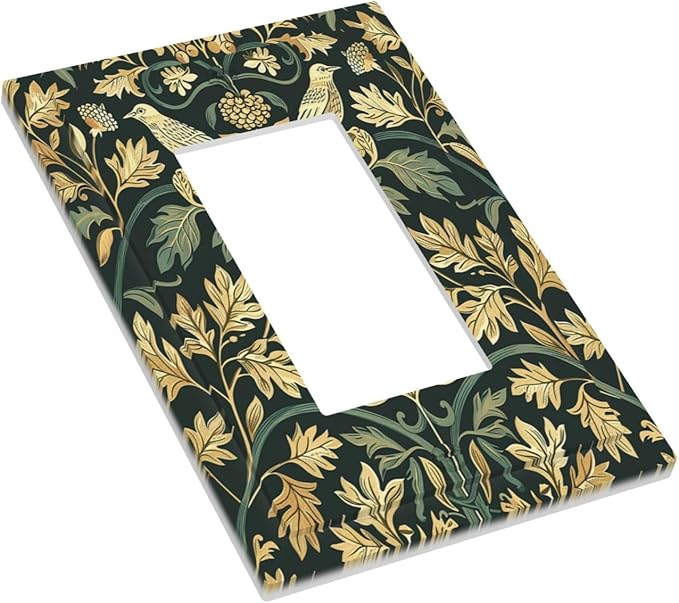 Decorative Outlet Covers William Morris Vintage Botanical Birds Golden Green Leaves 1 Gang Single Rocker Light Switch Cover Plate Wall Plates GFCI Faceplate for Bedroom Home Decor