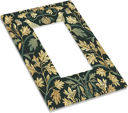 Decorative Outlet Covers William Morris Vintage Botanical Birds Golden Green Leaves 1 Gang Single Rocker Light Switch Cover Plate Wall Plates GFCI Faceplate for Bedroom Home Decor