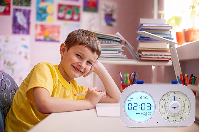 e-Pill Task-E-Lert 2-in-1 Pomodoro Timer for Kids and Adults | 3 Daily Alarms | Visual Timer & Loop Function | Time Management Tool for Productivity