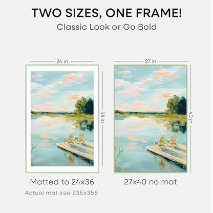 Homeforia 27x40 Poster Frame Sage Green, High End Metal 27x40 Large Picture Frames with Mat 24x36 inch Photo, 27 x 40 Thin Frame Matted to 24 x 36 Art, 40x27 Frames, Tempered Glass, Wall Kit, Set of 1
