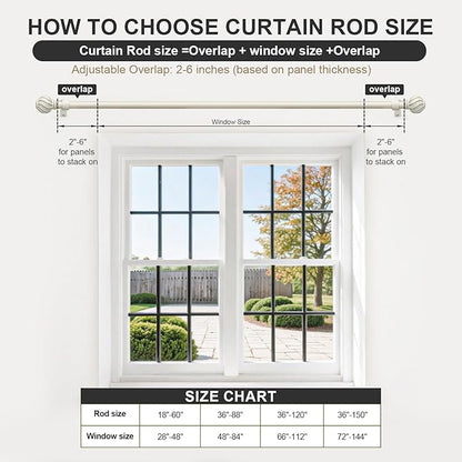 White Long Curtain Rods for Windows 72 to 144 Inch 7/8" Diamete Heavy Duty Adjustable Window Curtain Rod with Decorative Finials for Farmhouse Bedroom Living Room Kitchen Outdoor