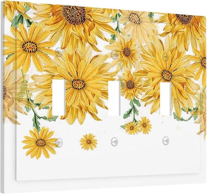 Sunflower Yellow Flowers Floral Decorative Switch Plates 3 Gang Wall Plate Triple Toggle Light Switch Cover Faceplate Electrical Wall Panels for Bed Room Living Room Decor