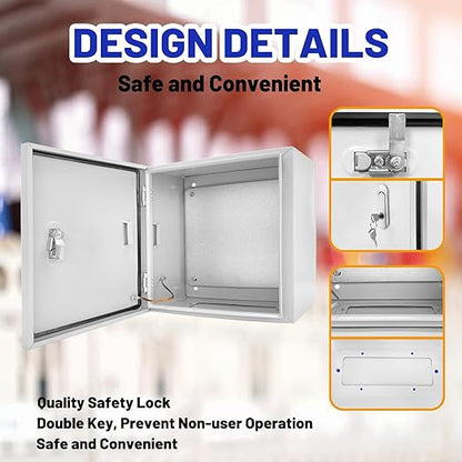 Outdoor Electrical Box 20 x 20 x 8''D NEMA 4X Enclosure Steel Box, Waterproof & Dustproof Outdoor/Indoor Lockable Electrical Junction Box, with Mounting Plate