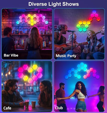 Hexagon LED Lights for Gaming Setup, Smart Home Gaming Lights Room Decor Work with Alexa Google Assistant, 14 DIY LED Panels for Wall Voice App Control Music Sync for TV Bedroom Aesthetic Decor Gift