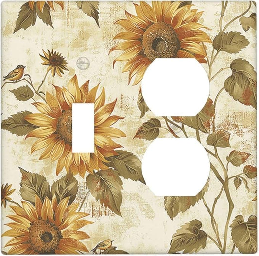 Wallplates Rustic Sunflower Floral Pattern 1 Toggle 1 Duplex Switch Plate Electrical GFCI Faceplate Decorative Light Switch Covers for Bedroom Cabin Decor