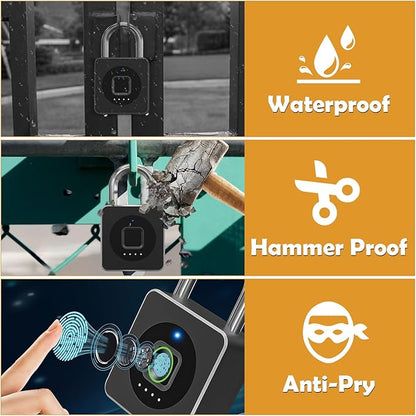Pothunder Fingerprint Lock With APP, Steel Cable Keyless Biometric Padlock, Smart Waterproof for Gym, Locker, Helmet, Gate, Fence, Luggage