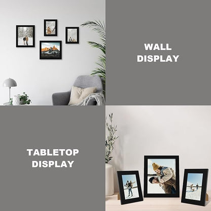 iRahmen 4x6 Picture Frame Set of 4, High Definition Glass Black Picture Frame, 4 x 6 Wood Photo Frames for Horizontal or Vertical Display Tabletop and Wall Mounting