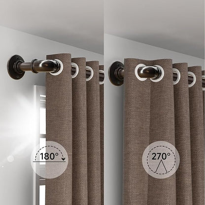 Brown Curtain Rods 18 to 120 Inch, Industrial Curtain Rods,Adjustable Length,1 in Diameter Pipe,Wall or Ceiling Mounted,for Bedroom and Living Room(Antique Bronze 18” to 120”)