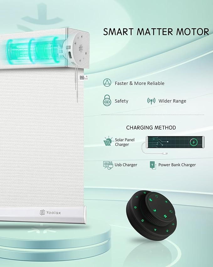 Yoolax Smart Blinds, Motorized Matter Solar Shades Flame Resistat Automatic Blinds for Windows Motorized Shades Compatible with Alexa, Google Home, Homekit(Solar-14% Openness Mesh White)